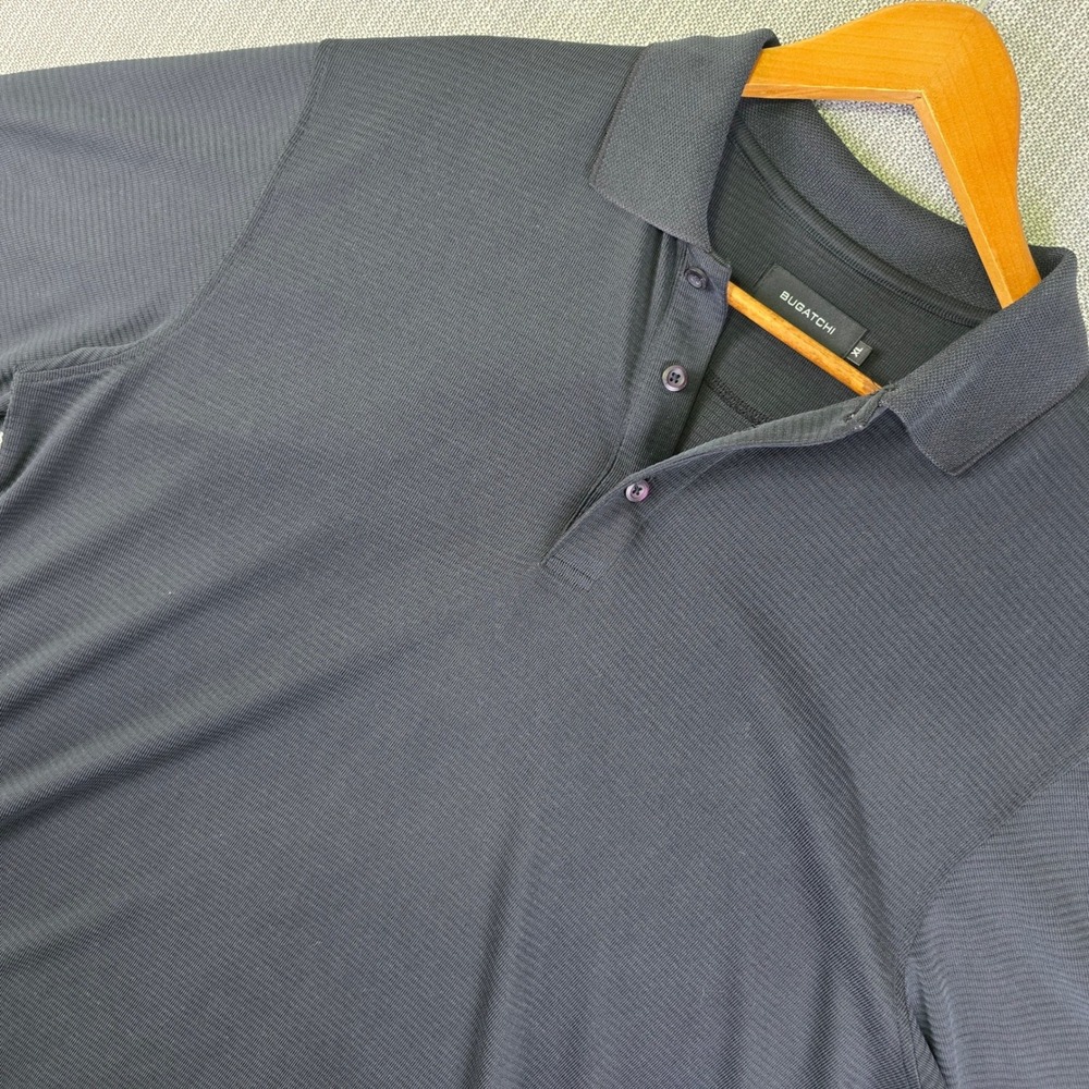 Bugatchi Polo Shirt Mens XL Black Ribbed Modal Blend Short Sleeve ISF1643F57